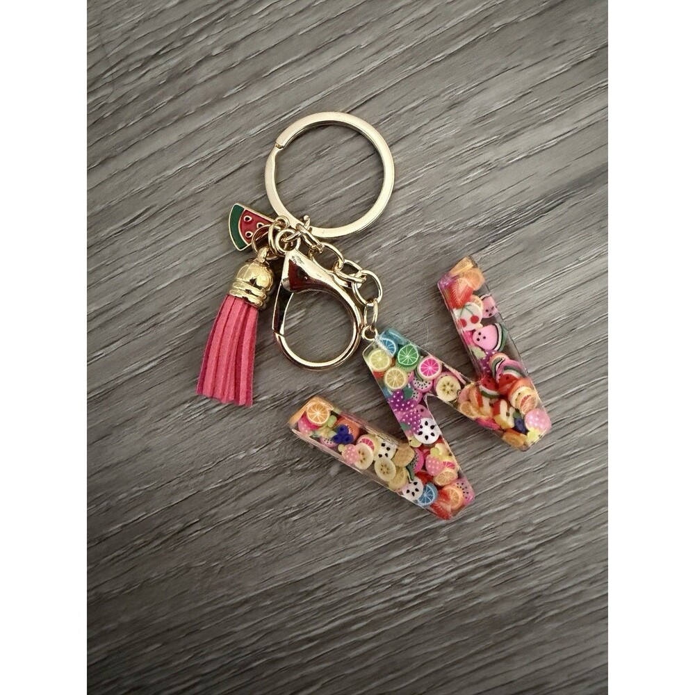 NWOT Initial Letter W Keychain Resin Fruit Slices Pink Tassel Charm Gift